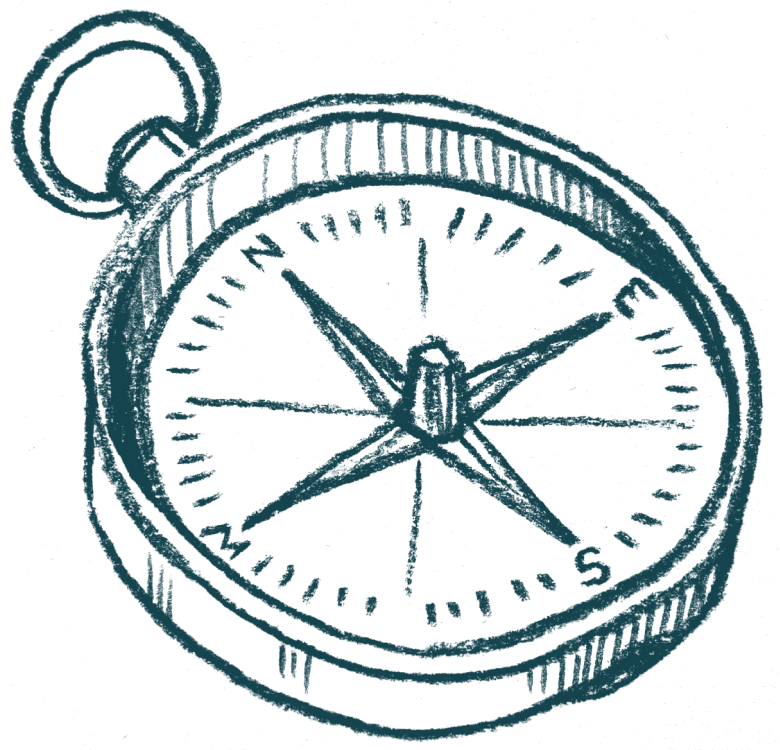 An illustration of a nautical style compass